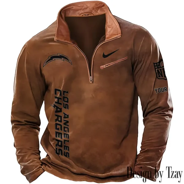 Los Angeles Chargers New Polo Outdoor Casual Daily Streetwear Long Sleeve Turndown Zip SPTZSW082 - Image 2