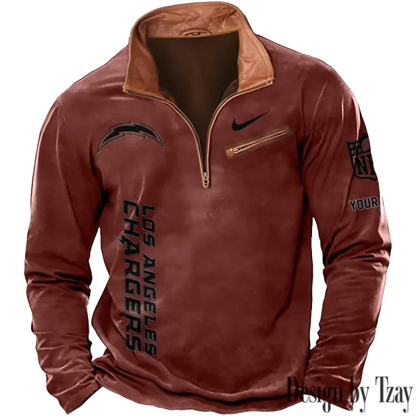 Los Angeles Chargers New Polo Outdoor Casual Daily Streetwear Long Sleeve Turndown Zip SPTZSW082 - Image 5