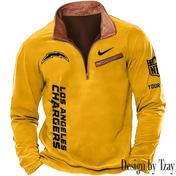 Los Angeles Chargers New Polo Outdoor Casual Daily Streetwear Long Sleeve Turndown Zip SPTZSW082 - Image 7