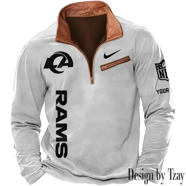 Los Angeles Rams New Polo Outdoor Casual Daily Streetwear Long Sleeve Turndown Zip SPTZSW083 - Image 4