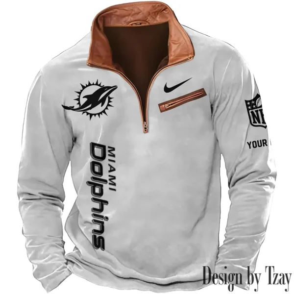 Miami Dolphins New Polo Outdoor Casual Daily Streetwear Long Sleeve Turndown Zip SPTZSW084 - Image 4