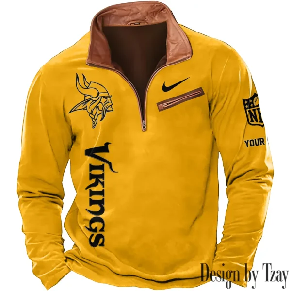 Minnesota Vikings New Polo Outdoor Casual Daily Streetwear Long Sleeve Turndown Zip SPTZSW085 - Image 3