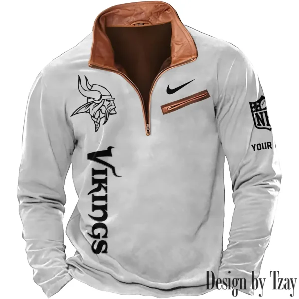 Minnesota Vikings New Polo Outdoor Casual Daily Streetwear Long Sleeve Turndown Zip SPTZSW085 - Image 6