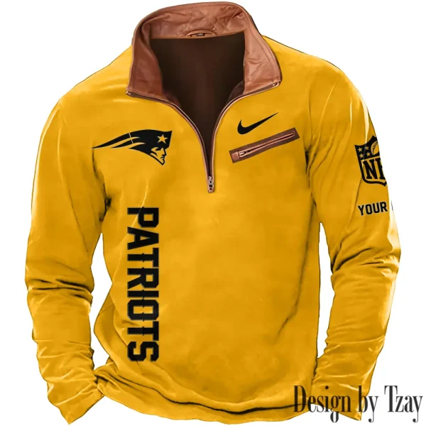 New England Patriots New Polo Outdoor Casual Daily Streetwear Long Sleeve Turndown Zip SPTZSW086 - Image 2