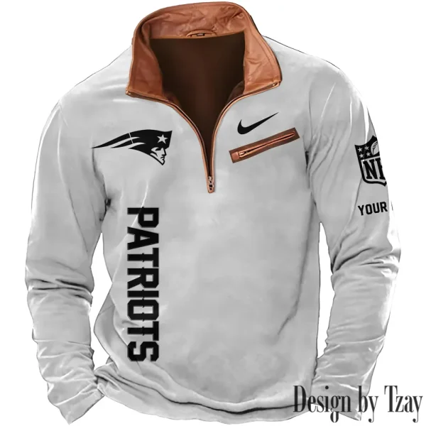 New England Patriots New Polo Outdoor Casual Daily Streetwear Long Sleeve Turndown Zip SPTZSW086 - Image 4