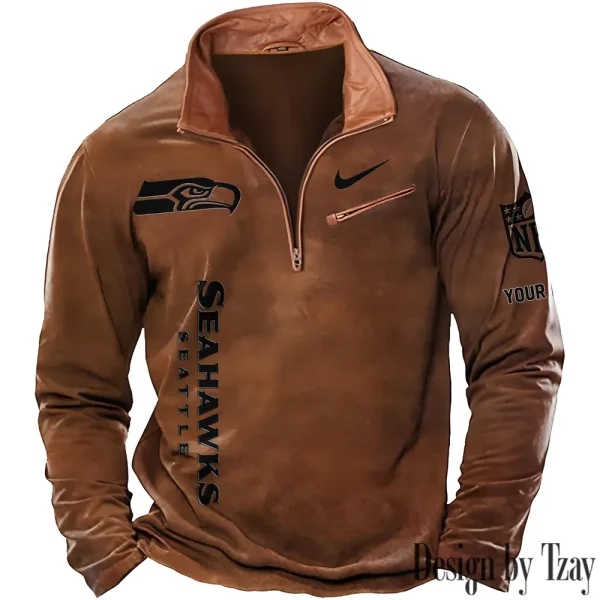Seattle Seahawks New Polo Outdoor Casual Daily Streetwear Long Sleeve Turndown Zip SPTZSW093