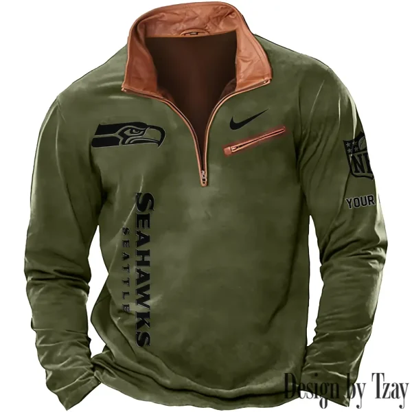 Seattle Seahawks New Polo Outdoor Casual Daily Streetwear Long Sleeve Turndown Zip SPTZSW093 - Image 2