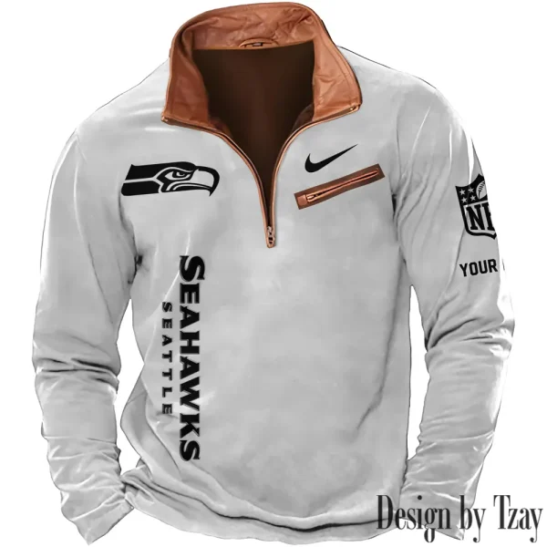 Seattle Seahawks New Polo Outdoor Casual Daily Streetwear Long Sleeve Turndown Zip SPTZSW093 - Image 3