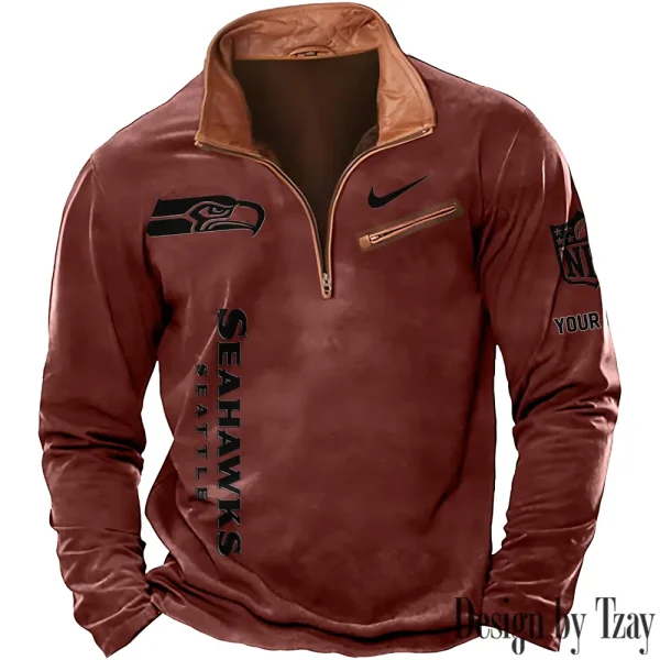 Seattle Seahawks New Polo Outdoor Casual Daily Streetwear Long Sleeve Turndown Zip SPTZSW093 - Image 4