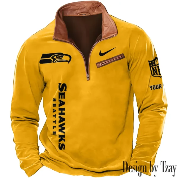 Seattle Seahawks New Polo Outdoor Casual Daily Streetwear Long Sleeve Turndown Zip SPTZSW093 - Image 5