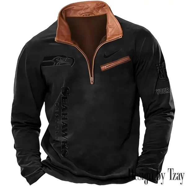 Seattle Seahawks New Polo Outdoor Casual Daily Streetwear Long Sleeve Turndown Zip SPTZSW093 - Image 6