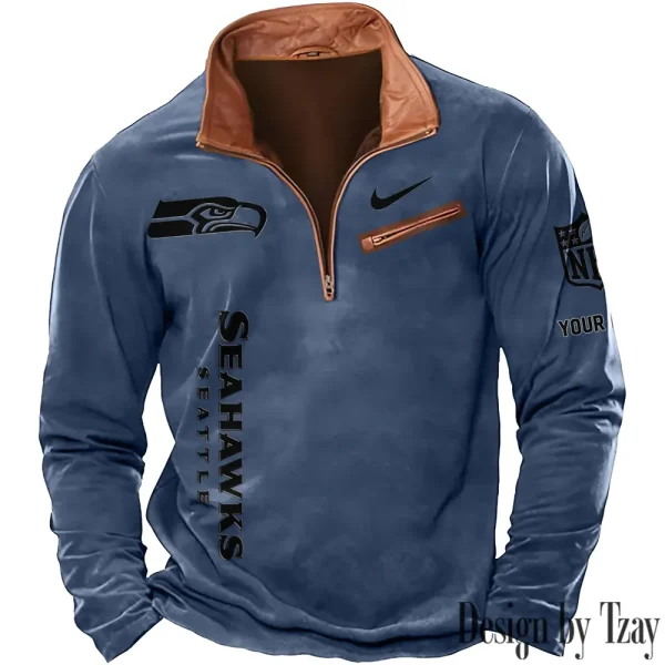 Seattle Seahawks New Polo Outdoor Casual Daily Streetwear Long Sleeve Turndown Zip SPTZSW093 - Image 7