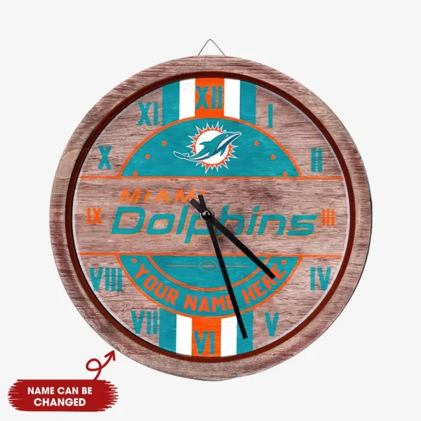 Miami Dolphins Vintage Wooden Wall Clock SPTVWWC013