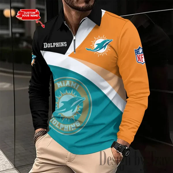 Miami Dolphins Fashion Men's Business Long Sleeve T-Shirt SPTLSPS315 - Image 2