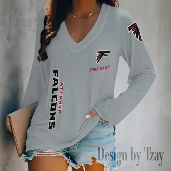 Atlanta Falcons Women's Long sleeves T-shirt V-neck Trending 2025 BGVPS299 - Image 2