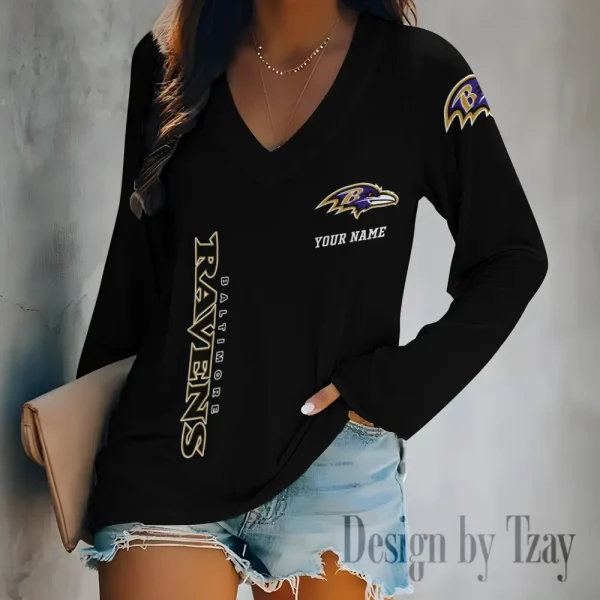 Baltimore Ravens Women's Long sleeves T-shirt V-neck Trending 2025 BGVPS300 - Image 3