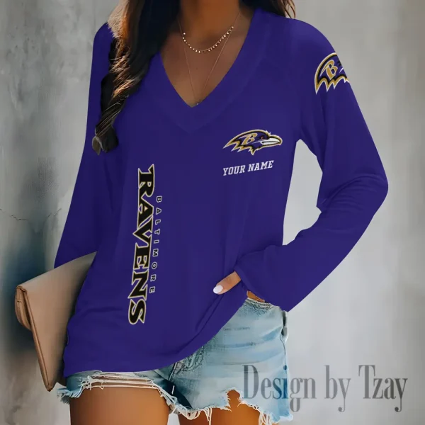 Baltimore Ravens Women's Long sleeves T-shirt V-neck Trending 2025 BGVPS300 - Image 2