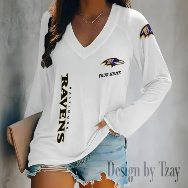 Baltimore Ravens Women's Long sleeves T-shirt V-neck Trending 2025 BGVPS300