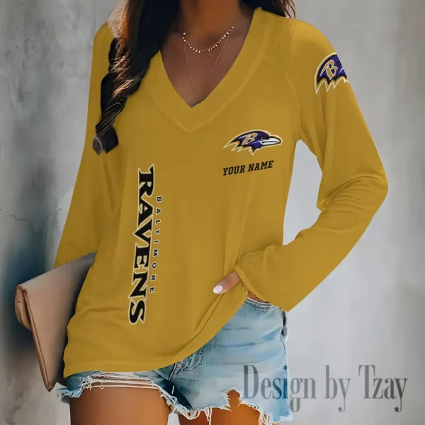 Baltimore Ravens Women's Long sleeves T-shirt V-neck Trending 2025 BGVPS300 - Image 4