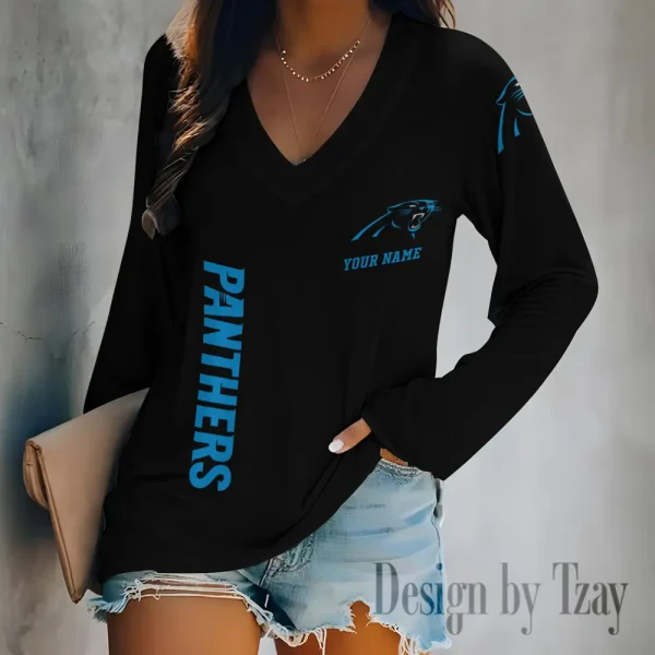 Carolina Panthers Women's Long sleeves T-shirt V-neck Trending 2025 BGVPS302 - Image 2