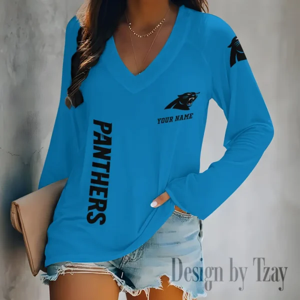 Carolina Panthers Women's Long sleeves T-shirt V-neck Trending 2025 BGVPS302 - Image 3