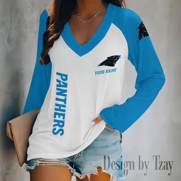 Carolina Panthers Women's Long sleeves T-shirt V-neck Trending 2025 BGVPS302 - Image 4