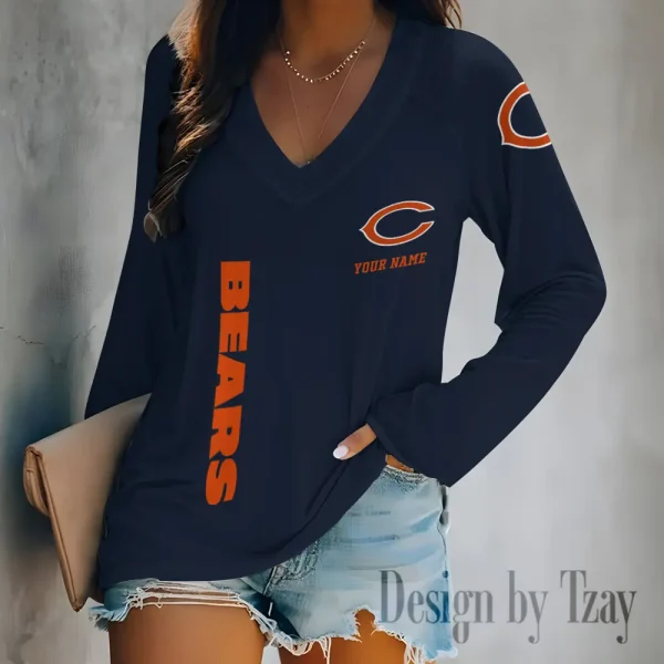 Chicago Bears Women's Long sleeves T-shirt V-neck Trending 2025 BGVPS303 - Image 3