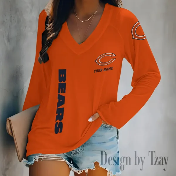 Chicago Bears Women's Long sleeves T-shirt V-neck Trending 2025 BGVPS303 - Image 4