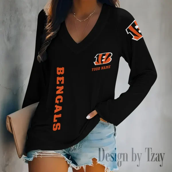 Cincinnati Bengals Women's Long sleeves T-shirt V-neck Trending 2025 BGVPS304 - Image 2