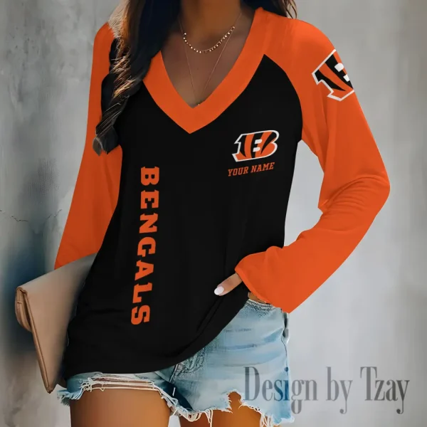 Cincinnati Bengals Women's Long sleeves T-shirt V-neck Trending 2025 BGVPS304 - Image 3