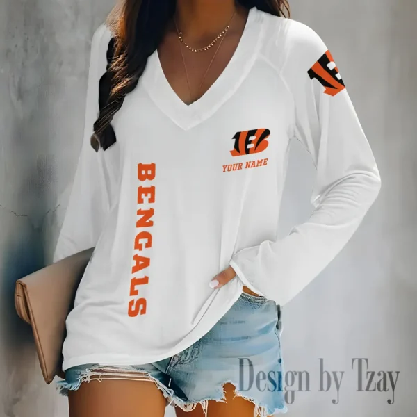 Cincinnati Bengals Women's Long sleeves T-shirt V-neck Trending 2025 BGVPS304
