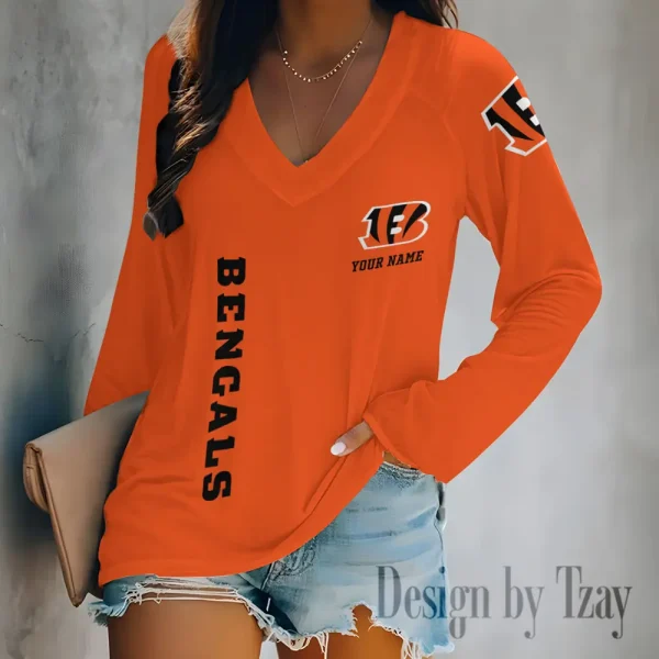 Cincinnati Bengals Women's Long sleeves T-shirt V-neck Trending 2025 BGVPS304 - Image 4