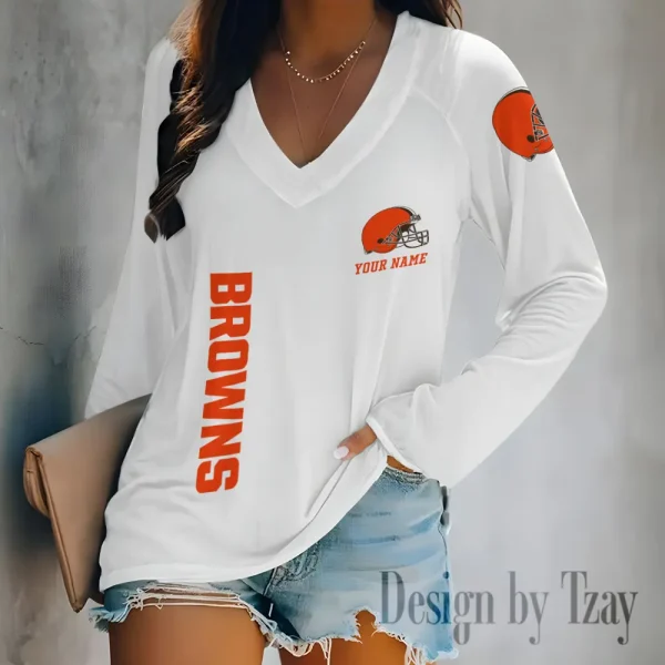 Cleveland Browns Women's Long sleeves T-shirt V-neck Trending 2025 BGVPS305