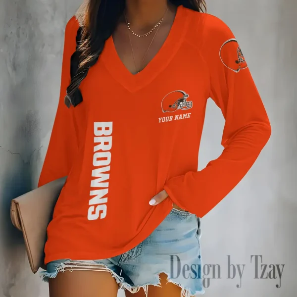 Cleveland Browns Women's Long sleeves T-shirt V-neck Trending 2025 BGVPS305 - Image 2