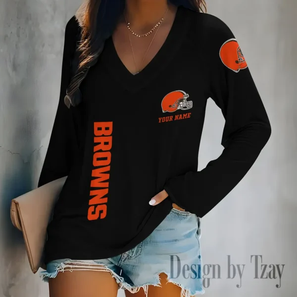 Cleveland Browns Women's Long sleeves T-shirt V-neck Trending 2025 BGVPS305 - Image 3