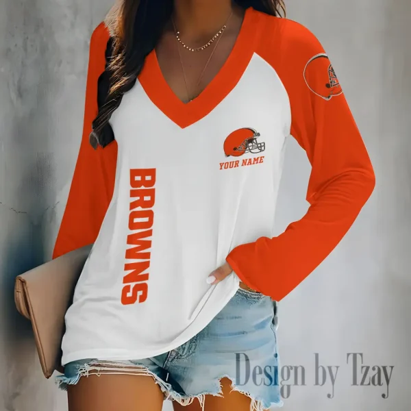 Cleveland Browns Women's Long sleeves T-shirt V-neck Trending 2025 BGVPS305 - Image 4