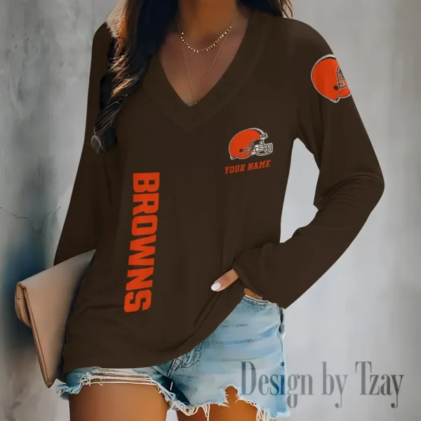 Cleveland Browns Women's Long sleeves T-shirt V-neck Trending 2025 BGVPS305 - Image 5