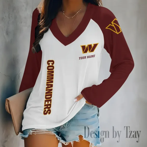 Washington Commanders Women's Long sleeves T-shirt V-neck Trending 2025 BGVPS329 - Image 4
