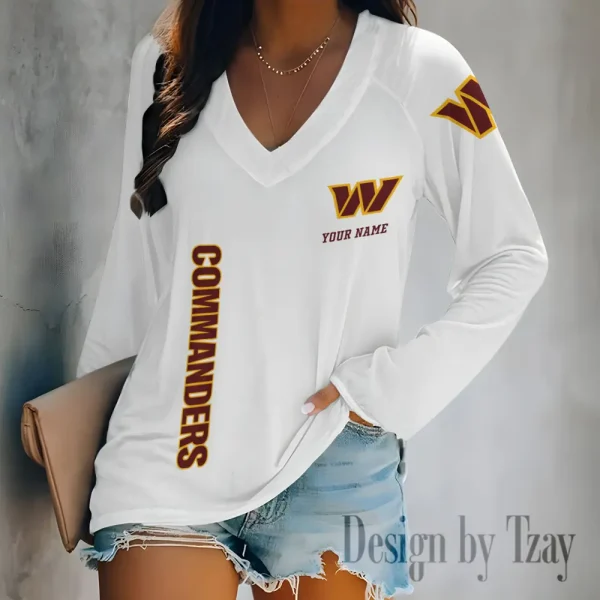 Washington Commanders Women's Long sleeves T-shirt V-neck Trending 2025 BGVPS329