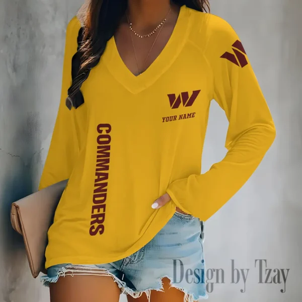 Washington Commanders Women's Long sleeves T-shirt V-neck Trending 2025 BGVPS329 - Image 5