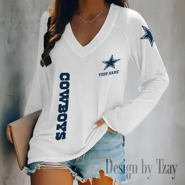 Dallas Cowboys Women's Long sleeves T-shirt V-neck Trending 2025 BGVPS306