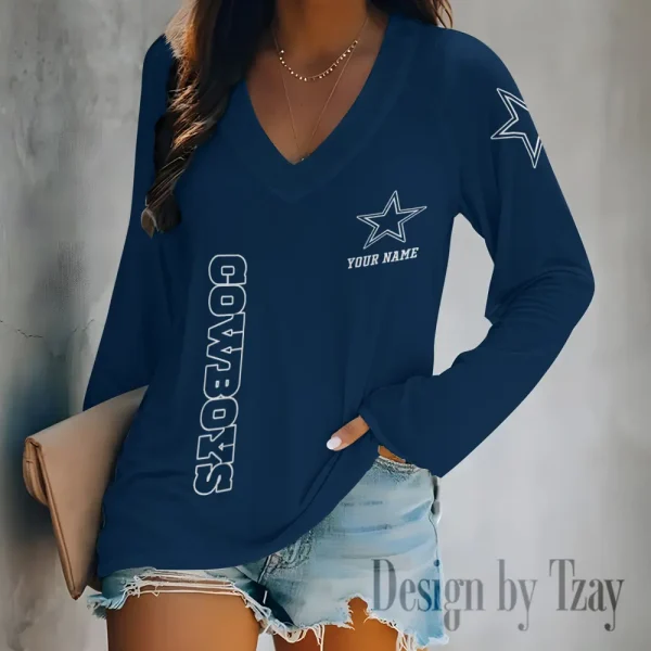 Dallas Cowboys Women's Long sleeves T-shirt V-neck Trending 2025 BGVPS306 - Image 2