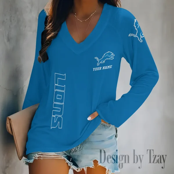 Detroit Lions Women's Long sleeves T-shirt V-neck Trending 2025 BGVPS308 - Image 2