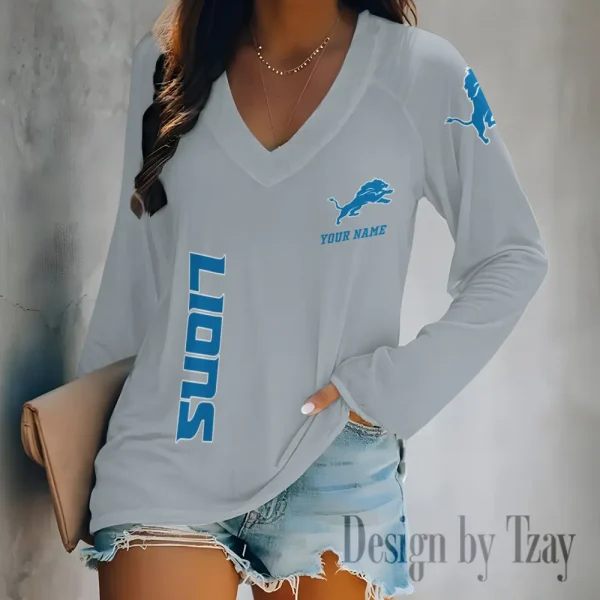 Detroit Lions Women's Long sleeves T-shirt V-neck Trending 2025 BGVPS308 - Image 3