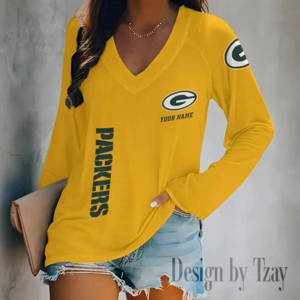 Green Bay Packers Women's Long sleeves T-shirt V-neck Trending 2025 BGVPS309 - Image 2