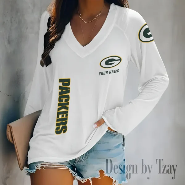 Green Bay Packers Women's Long sleeves T-shirt V-neck Trending 2025 BGVPS309