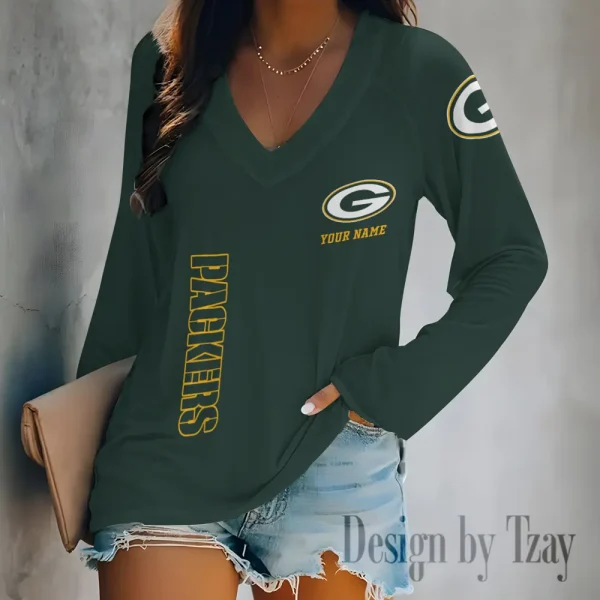 Green Bay Packers Women's Long sleeves T-shirt V-neck Trending 2025 BGVPS309 - Image 3