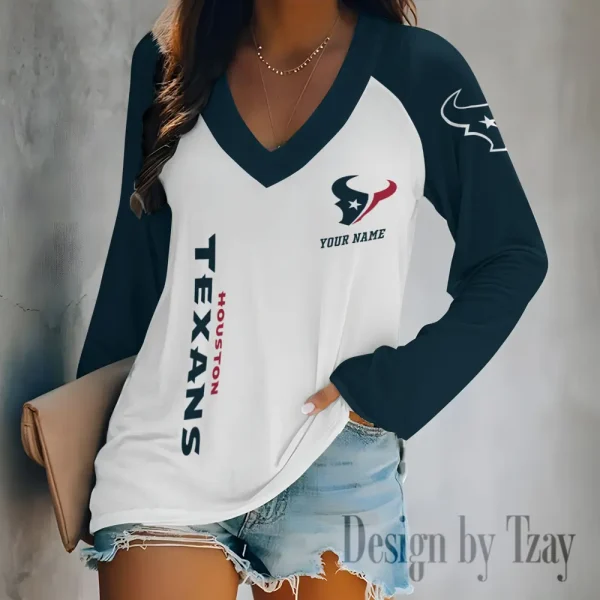 Houston Texans Women's Long sleeves T-shirt V-neck Trending 2025 BGVPS310 - Image 2