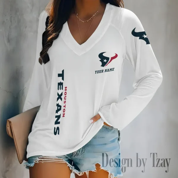 Houston Texans Women's Long sleeves T-shirt V-neck Trending 2025 BGVPS310