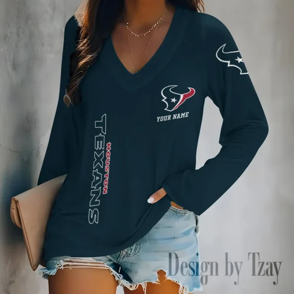 Houston Texans Women's Long sleeves T-shirt V-neck Trending 2025 BGVPS310 - Image 3